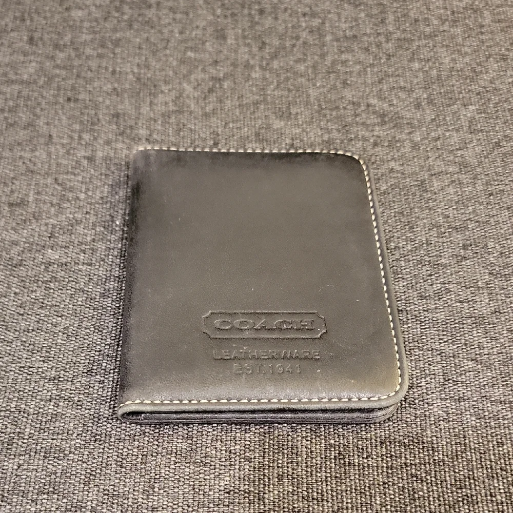 Coach Charcoal Leather Bifold Wallet Card Holder - Picture 1 of 5